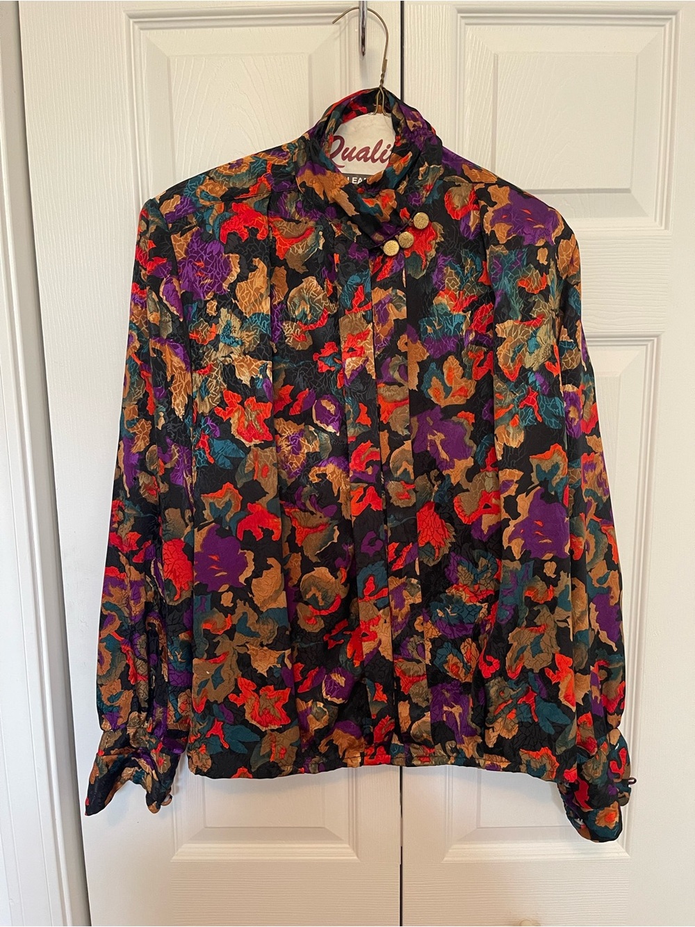Vintage EJ Harper Floral Jewel Tone Blouse - Mock Neck - Size 8
